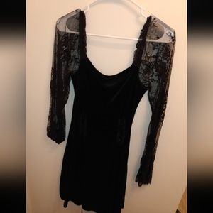 Shein Gothic Lace Up Contrast Eyelash Lace Sweetheart Neck Velvet Dress Size M